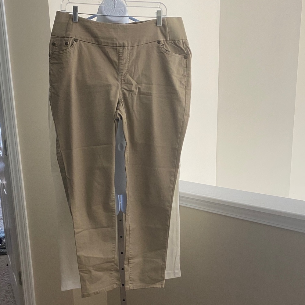Woman Within 14W pull on tan straight leg pants